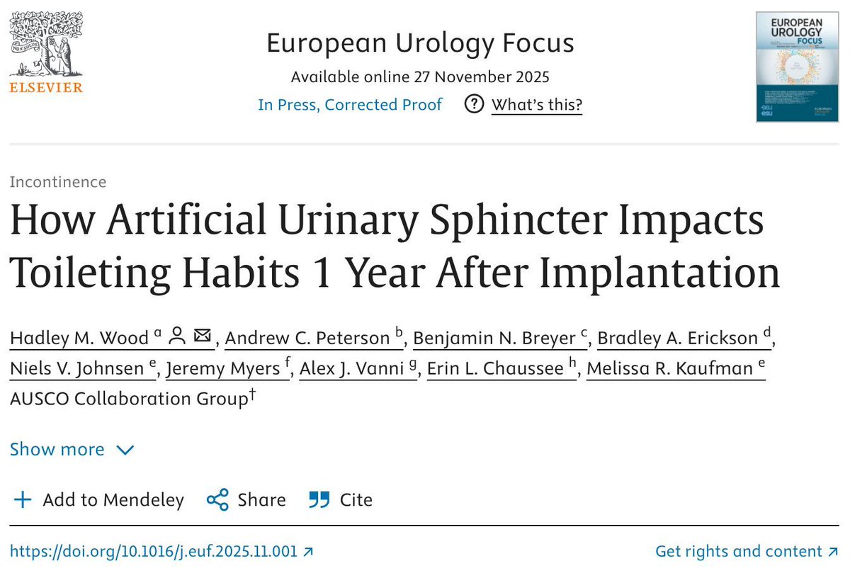 UIowa_urology's tweet image. New from Dr. Bradley A. Erickson in @EurUrolFocus: How Artificial Urinary Sphincter Impacts Toileting Habits 1 Year After Implantation. buff.ly/YIaYKXP