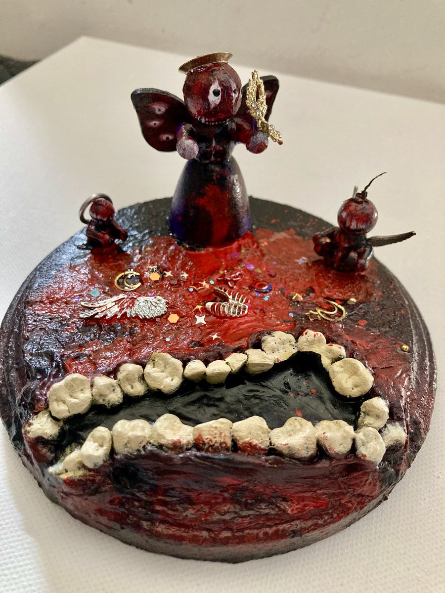 RubbberNecking's tweet image. De-nativity. (A summoning) small little wood sculpture with resin teeth. Available just message me. #art #horror