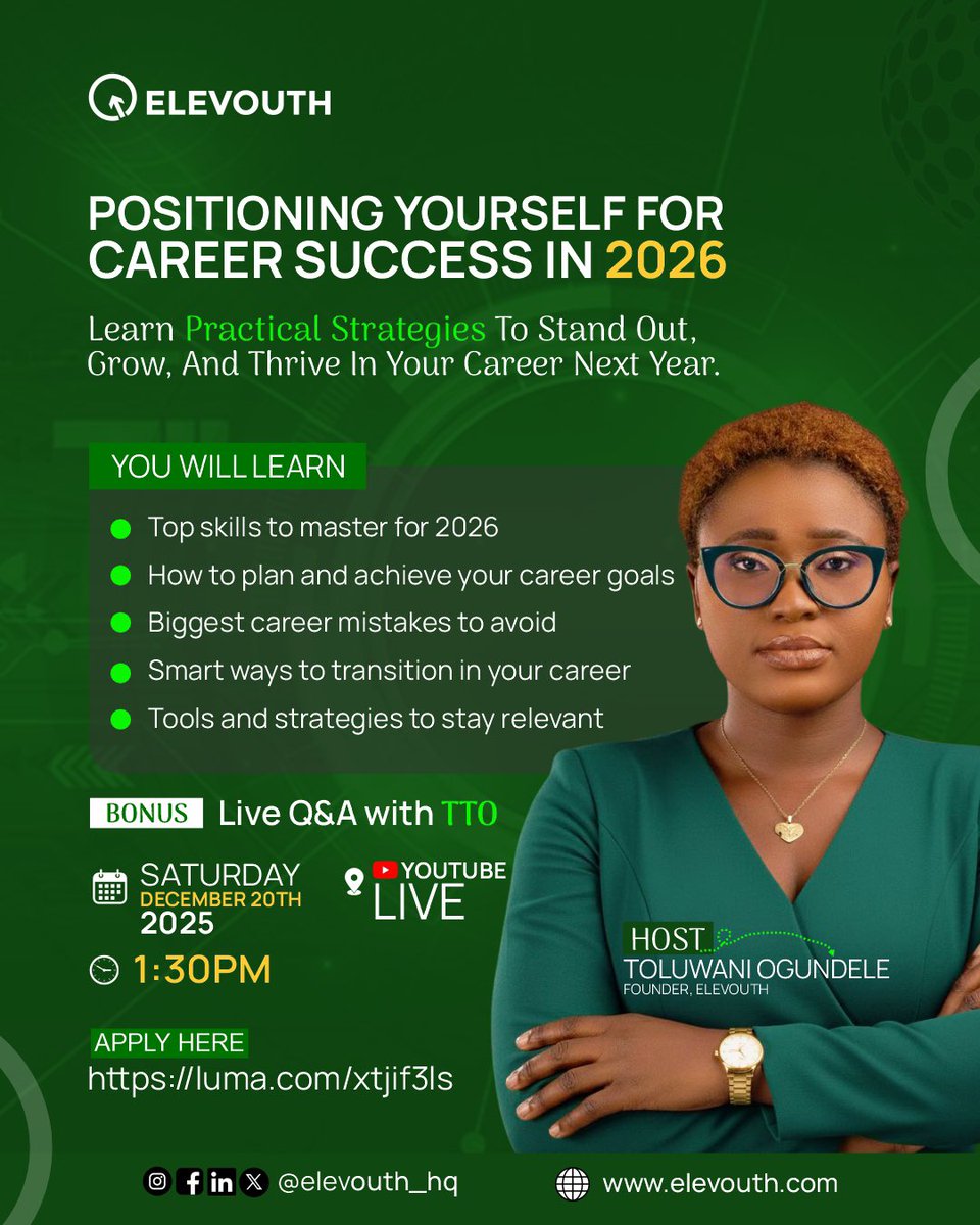 Your 2026 career success starts tomorrow.

Join us LIVE to learn the skills, strategies, and moves you need to stand out and stay relevant.

🗓 Tomorrow | 1:30 PM
📍 YouTube Live
🔗 Register now-luma.com/xtjif3ls