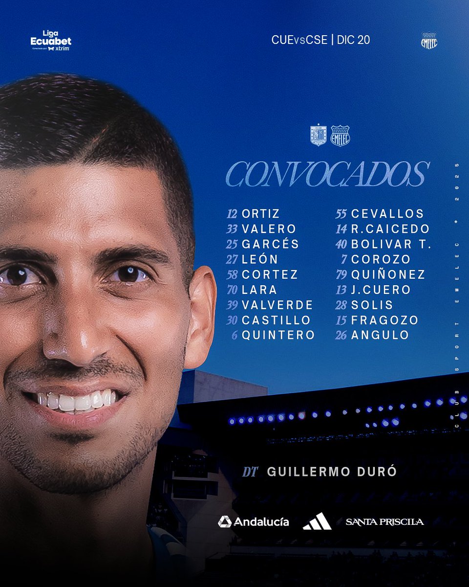 CSEmelec's tweet image. 📋 ¡Lista de convocados del 𝐂𝐥𝐮𝐛 𝐒𝐩𝐨𝐫𝐭 𝐄𝐦𝐞𝐥𝐞𝐜! ⚡️💡

#CUEvsCSE #ligaecuabet

#VamosEmelec 🔵⚡