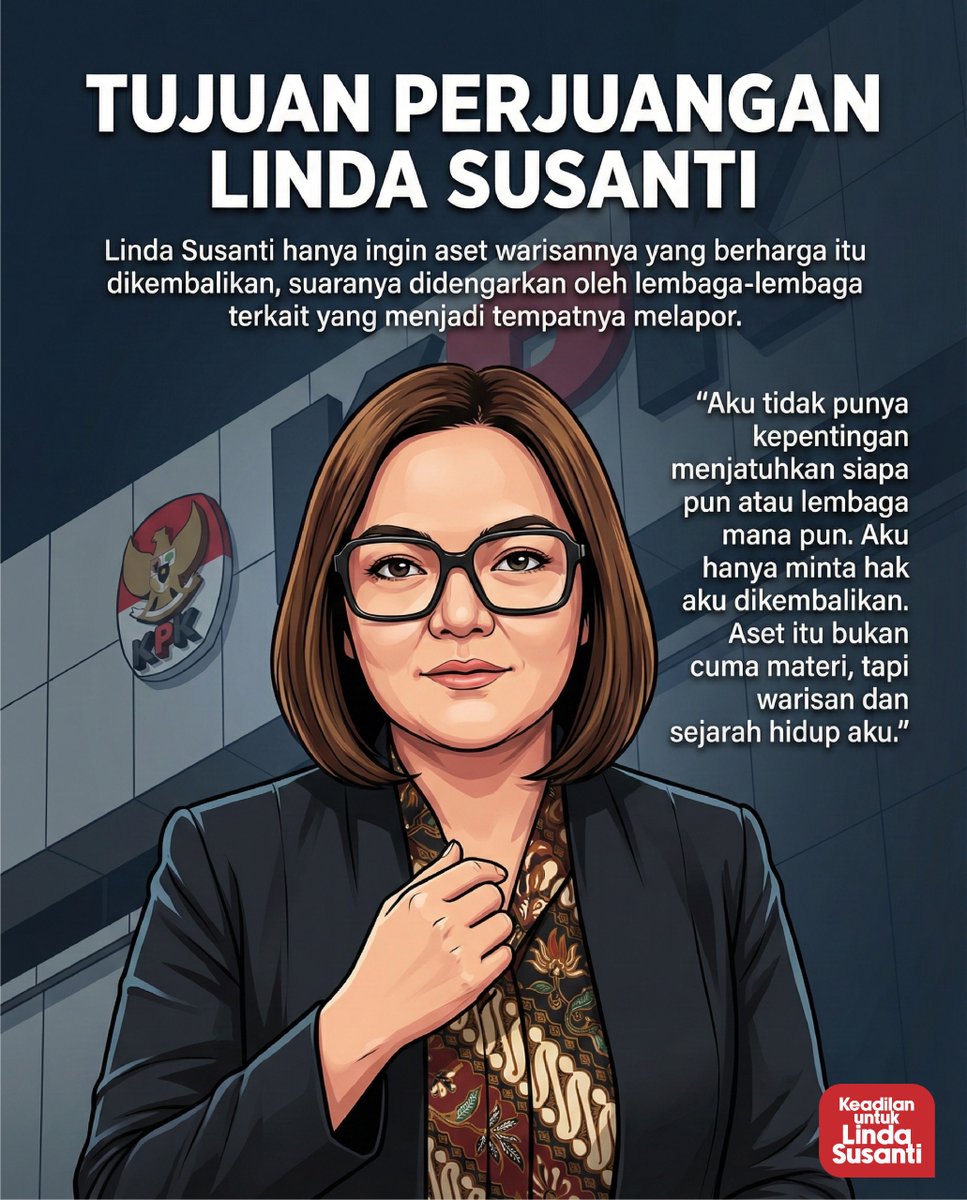 calamixty's tweet photo. Perjuangan Linda Susanti bukan untuk menjatuhkan lembaga manapun, melainkan demi menuntut hak atas aset yang merupakan sejarah hidupnya. Publik menunggu keadilan yang nyata. https://t.co/qwOlc8RC3V