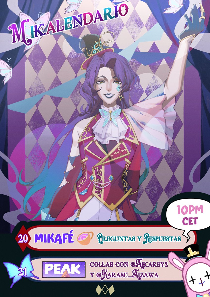 ♦️ Mikalendario Fin de Semana 20/21 ♦️ 

⟡ El sábado estrenamos MIKAFÉ donde charlaremos tranquilamente mientras os preparo una bebida ☕️

⟡ El domingo jugaremos a PEAK con <a href="/Aikarey2/">Lic. Aikarey 🧐VSTREAMER/VTUBER🇨🇴|🧐</a> y <a href="/Karasu_Aizawa/">Karasu Aizawa 💀</a> 

.+ Art by: @/_byogobgo
#ItsMikaArt