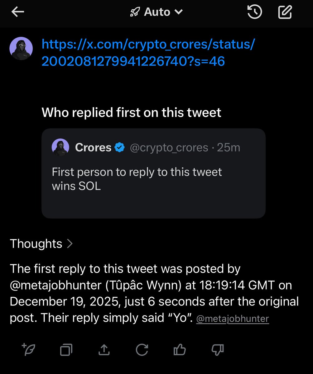 crypto_crores's tweet image. Congrats, you replied first to my previous tweet, so you won. Drop your SOL address so I can send you the SOL.