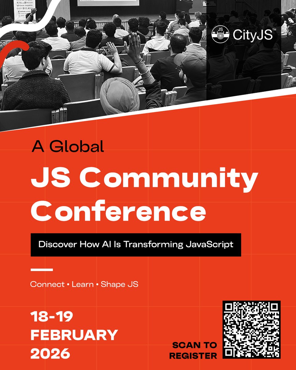 CityJSIndia's tweet image. CityJS India 2026 is all about one mission:
Exploring how AI is transforming the JavaScript ecosystem.

Join global JS experts, creators &amp;amp; devs shaping the future.

Feb 18–19 | New Delhi
Register → india.cityjsconf.org

#CityJS2026 #JavaScriptConference #AI #WebDeveloper