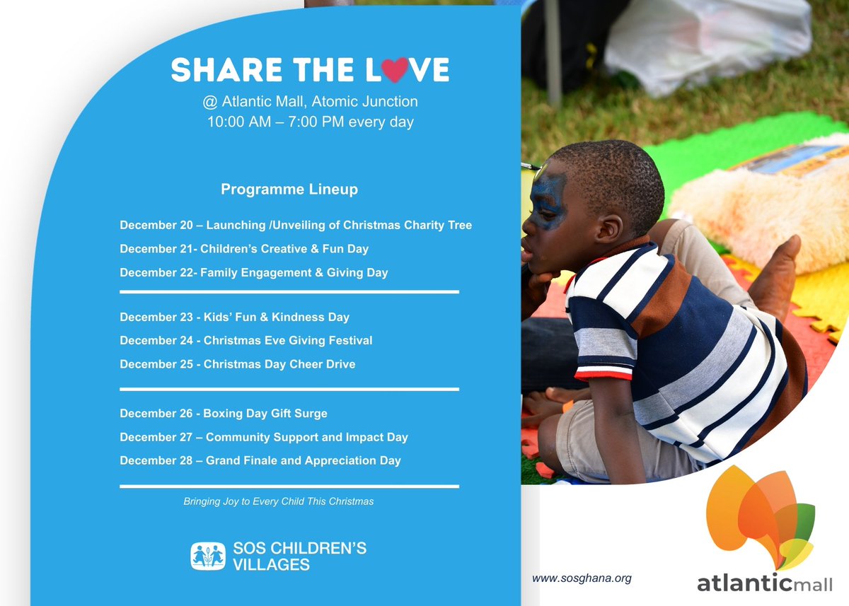 Join us Dec 20–28 | 10am–7pm at <a href="/TheAtlanticMall/">Atlantic Mall</a>, Atomic Junction for our festive fundraising event! Give, engage &amp; help bring joy to children through donations, fun activities &amp; special Christmas moments.
Every gift counts. Come share the love!
#ShareTheLove #ChristmasGiving