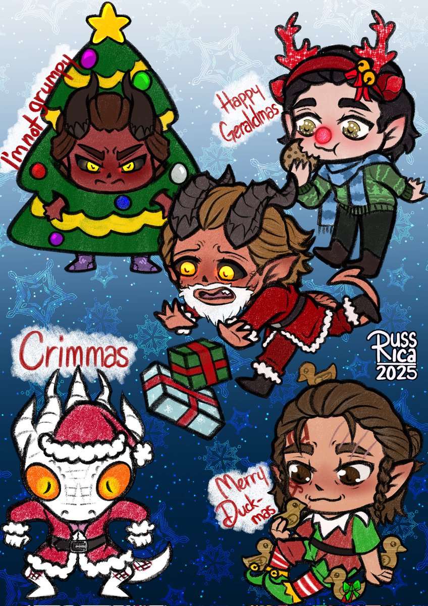 ArtRussica's tweet photo. Merry Crimmas BG3 family!
#bg3 #rolan #geraldus #zevlor #durge #halsin https://t.co/Rrsnh4PxxO