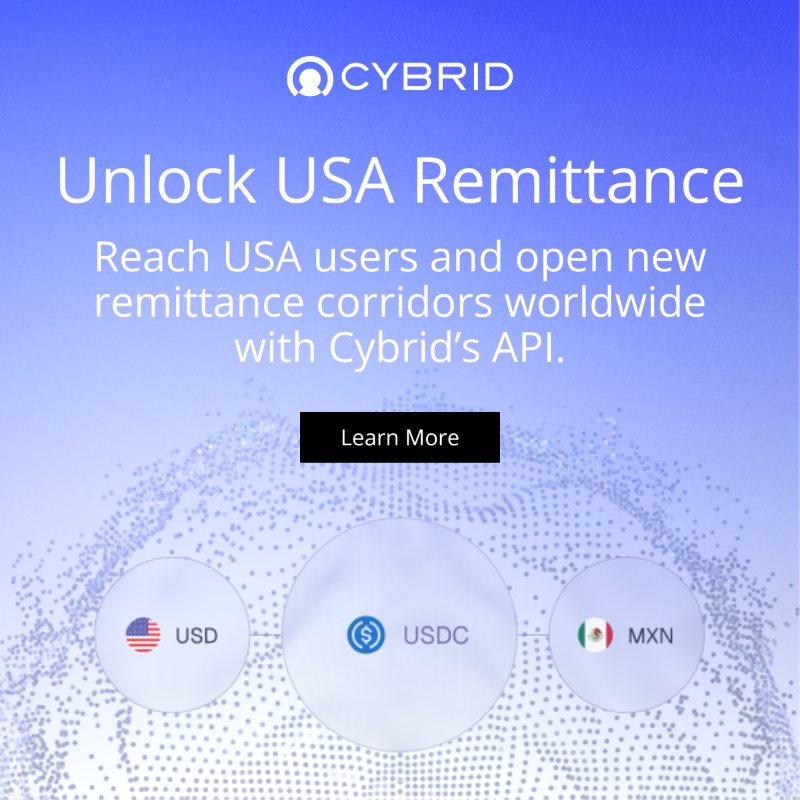 cybrid_xyz's tweet photo. Connect your remittance app to US-based users and expand globally. 

Cybrid’s API unlocks stablecoin-powered corridors for seamless international transfers.