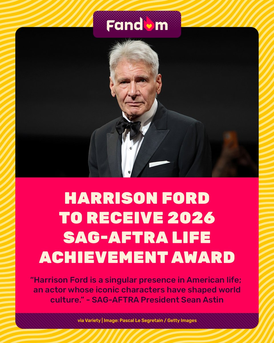 getFANDOM's tweet image. Known for his iconic roles as #HanSolo and #IndianaJones, Harrison Ford will receive the show's highest honor 🥹🏆