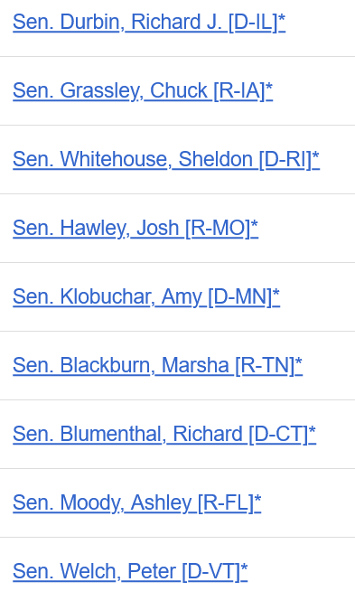 Treat this as a list of Senators that need to lose their seats. These are the ones pushing to repeal Section 230.