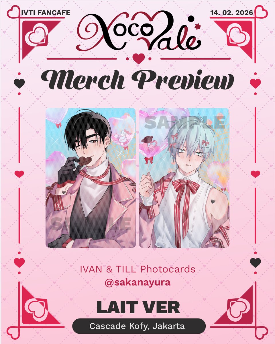 𝕏𝕠𝕔𝕠𝕍𝕒𝕝𝕖 : IvanTill Cupsleeve Event

💗Merch Preview🖤[13/17]
Theme : 𝕃𝕒𝕚𝕥
Photocard solo Ivan &amp; Till designed by <a href="/sakanayura/">yuuki | Shipping 📦</a> 

#IVTIcafe2026 #IvanTillCSE
