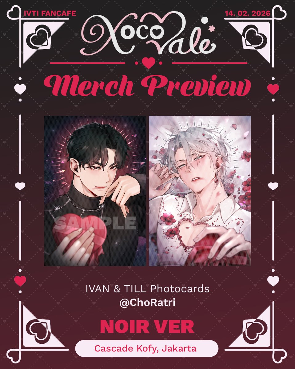 𝕏𝕠𝕔𝕠𝕍𝕒𝕝𝕖 : IvanTill Cupsleeve Event

💗Merch Preview🖤[14/17]
Theme : ℕ𝕠𝕚𝕣
Photocards Solo Ivan &amp; Till designed by <a href="/ChoRatri/">c h o 🌧️</a> 

#IVTIcafe2026 #IvanTillCSE