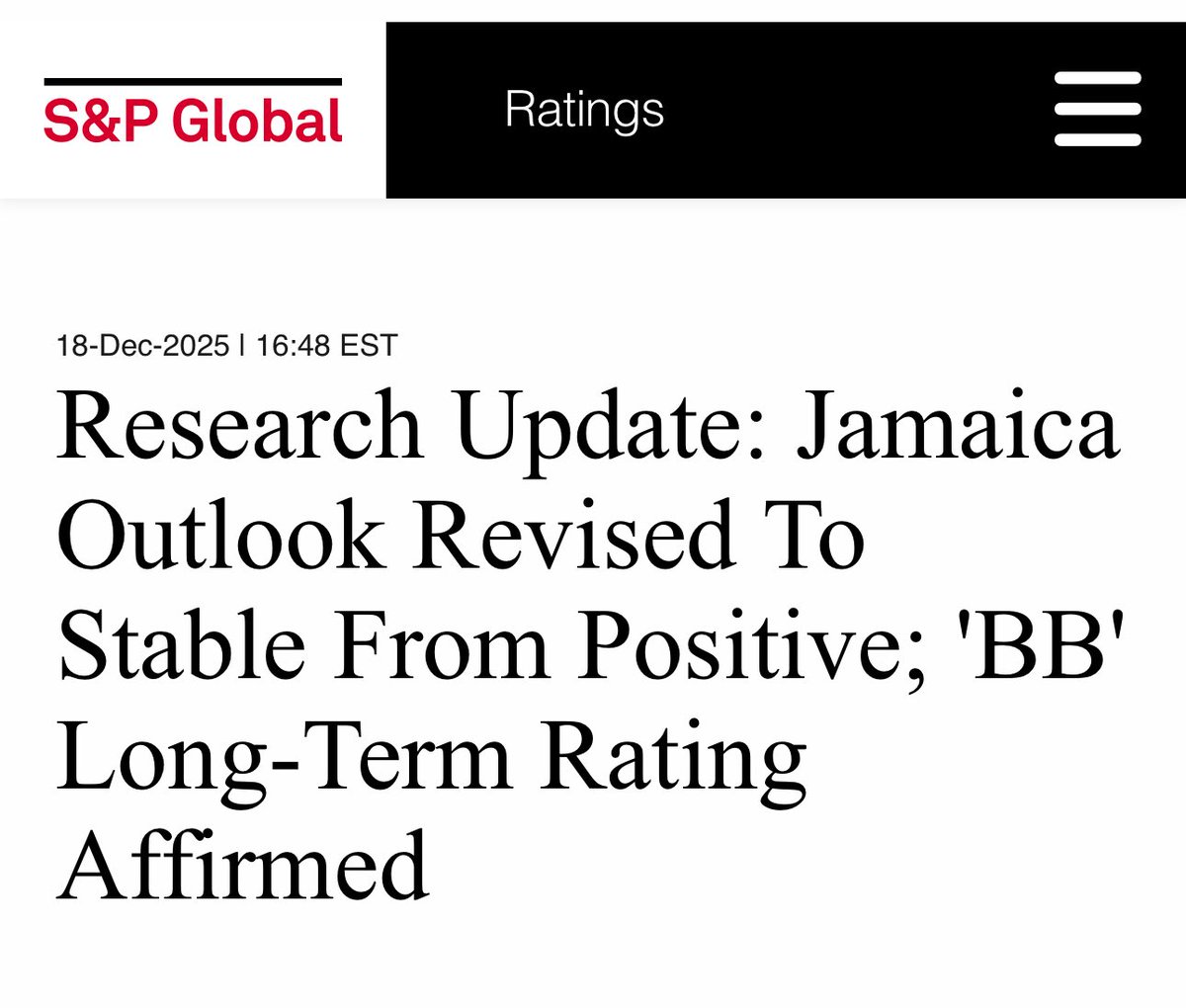 williams_fayval's tweet image. S&amp;amp;P said that “Despite a significant hit to growth in the near term and a need to fund rebuilding, Jamaica’s solid institutions and preparedness for external shocks, in addition to an expected economic
rebound, support the current ratings.”🇯🇲🇯🇲