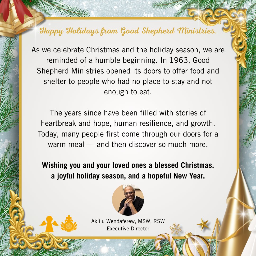 goodshepherd_to's tweet image. 🎄Happy Holidays from @goodshepherd_to!
As we reflect on 2025 and consider the new year, please take a moment to read a Holiday message from our Executive Director Aklilu Wendaferew Read the full message here 🌐goodshepherd.ca/who-we-are/

#Home4Homeless #WelcomeHomeless
