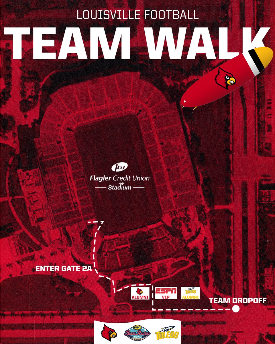 FAUGameday's tweet photo. 🏈🔥 Tomorrow’s the big day! Join the Louisville Cardinals for their Team Walk as they arrive for the @BocaBowl around 12:00pm!  

Come out, show your support, and cheer on the Cardinals as they get ready for the big game!

@LouisvilleFB | #GoCards https://t.co/oV0s1LPfCu