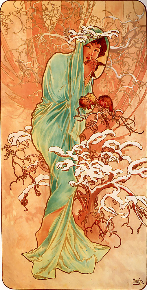 #BonsoirEnArt 🎨
L' Hiver. 
( 1896 ) 
Mucha.