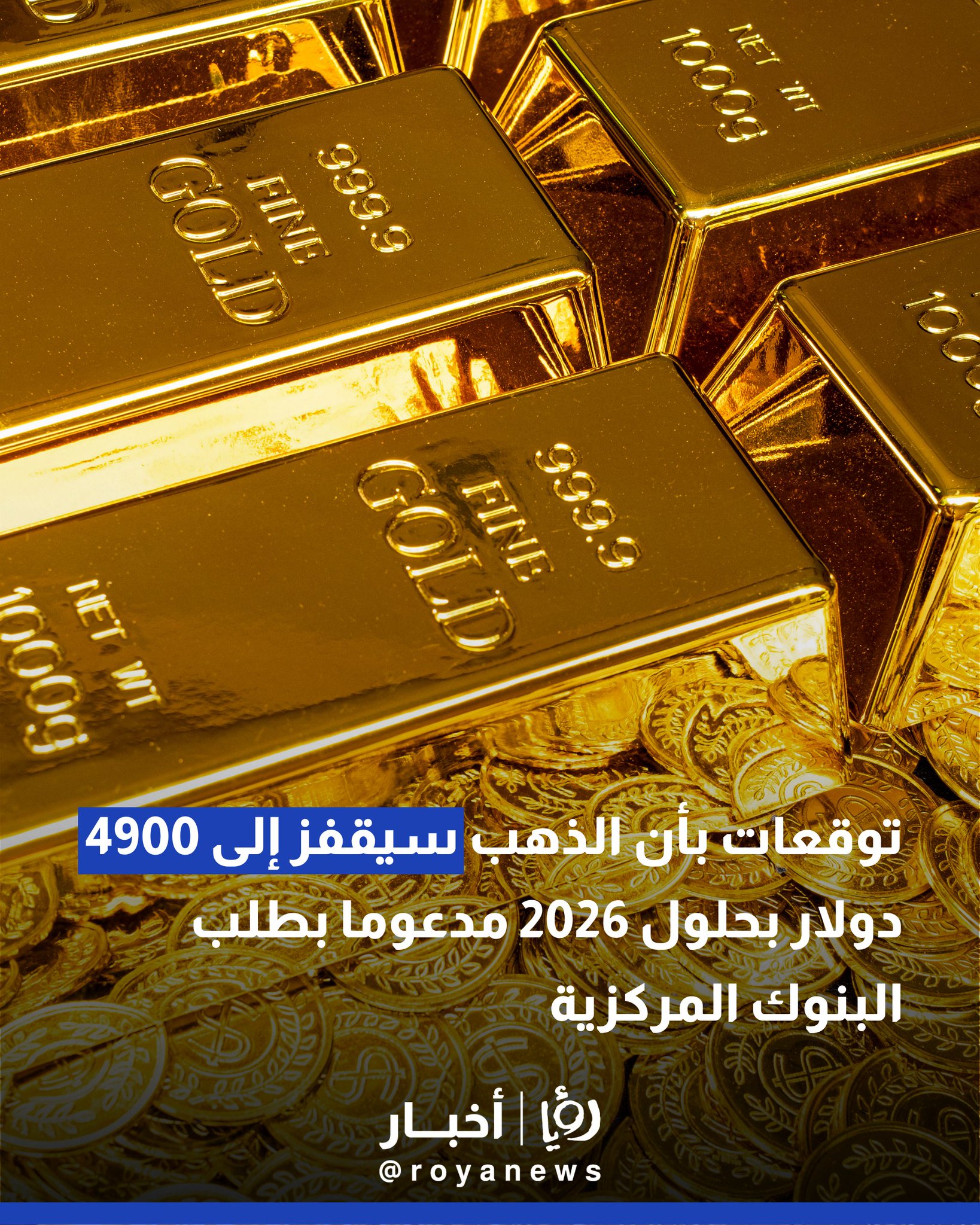 توقعات بأن الذهب سيقفز إلى 4900 دولار بحلول 2026 مدعوما بطلب البنوك المركزية #عاجل 