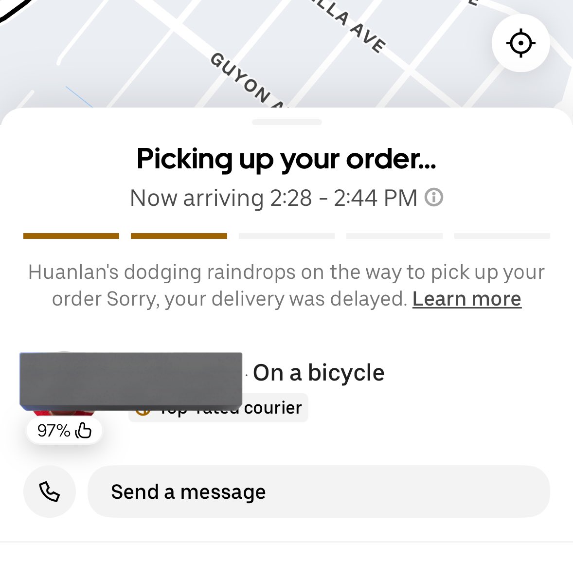 Itsaliceberte's tweet photo. Can @UberEats stop allowing this bicycle nonsense so I don’t have to wait an hour for my food that’s gonna come soaking wet because it’s pouring out and cold because there’s deliveries ahead of mine https://t.co/LvtYAigjl8