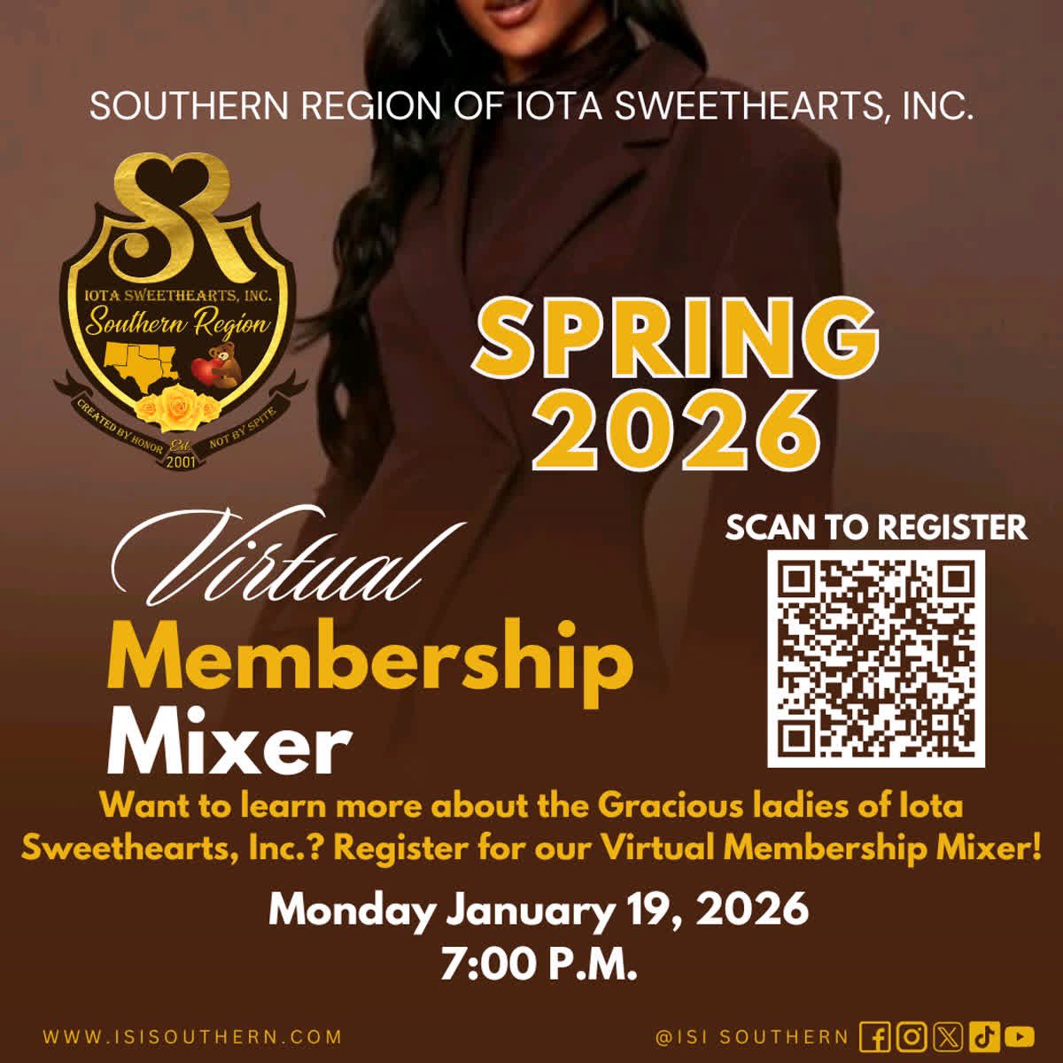 ArkansasIsi's tweet image. Connect with the Southern Region of Iota Sweethearts, Inc. and learn how you can be part of our sisterhood. Join us for our Virtual Membership Mixer  Jan 19, 2026,  7:00 p.m. 

 #IotaSweethearts #SouthernRegion #MembershipMixer #WomenInService #JoinISI