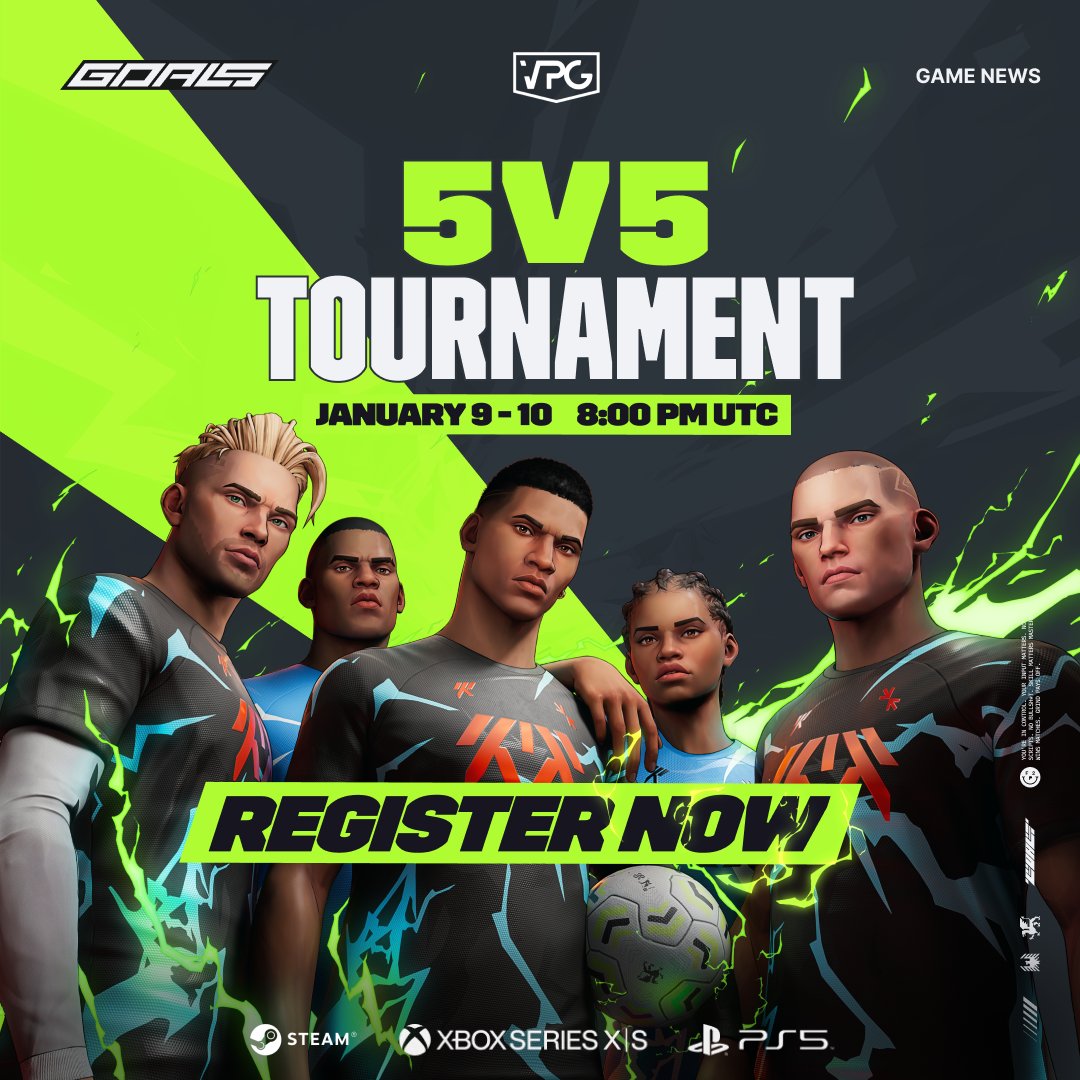 ⚡ Registration is OPEN! ⚡

Sign up now for the next GOALS 5v5 Tournament on January 9-10 and secure your spot on the pitch. 🏆

Are you ready to prove your skill?
Register here: discord.gg/3yDHKFTgA5