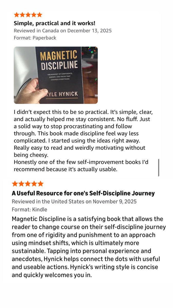 Khfcan's tweet photo. I’m truly grateful for everyone who’s taken a chance on my book, Magnetic Discipline, and shared a kind review. I don’t take your time or support for granted, and I really appreciate it.

If you’re curious, you can find it here: https://t.co/Ts7JhUH5le https://t.co/watECyrcdE