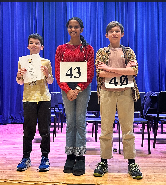 The spelling bee once again showcased outstanding talent, culminating in an exciting competition. The top three winners displayed exceptional skills: 3rd place goes to Josiah Moran, 2nd place to Aditi Myneni, and the coveted 1st place award is proudly held by Oscar Lamb.