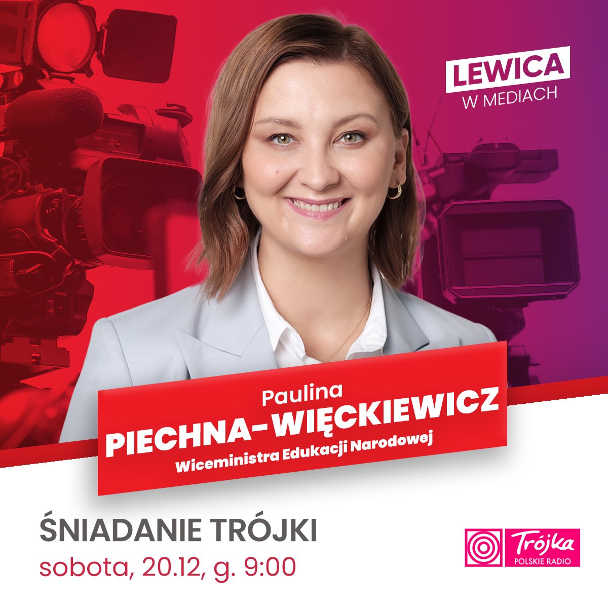 💻 Wiceministra Edukacji <a href="/PaulinaPW2024/">P. Piechna-Więckiewicz</a> jutro o 9:00 będzie gościnią programu #ŚniadanieTrójki w <a href="/RadiowaTrojka/">Trójka – Program 3 Polskiego Radia</a>.

Zapraszamy!
#LewicaWMediach