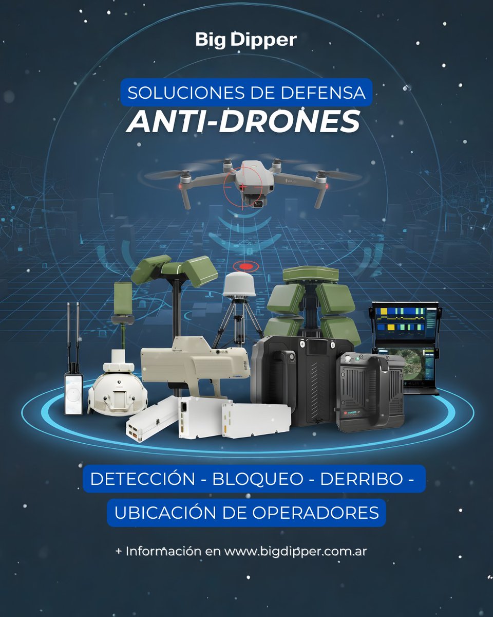 🔵 Soluciones de Defensa Anti-Drones
En <a href="/BigDipper_Sec/">Big Dipper</a> incorporaron tecnologías avanzadas para detectar, identificar y neutralizar #drones no autorizados en entornos sensibles, industriales  y gubernamentales.

📘 Más info: bigdipper.com.ar/File/mailings/…
