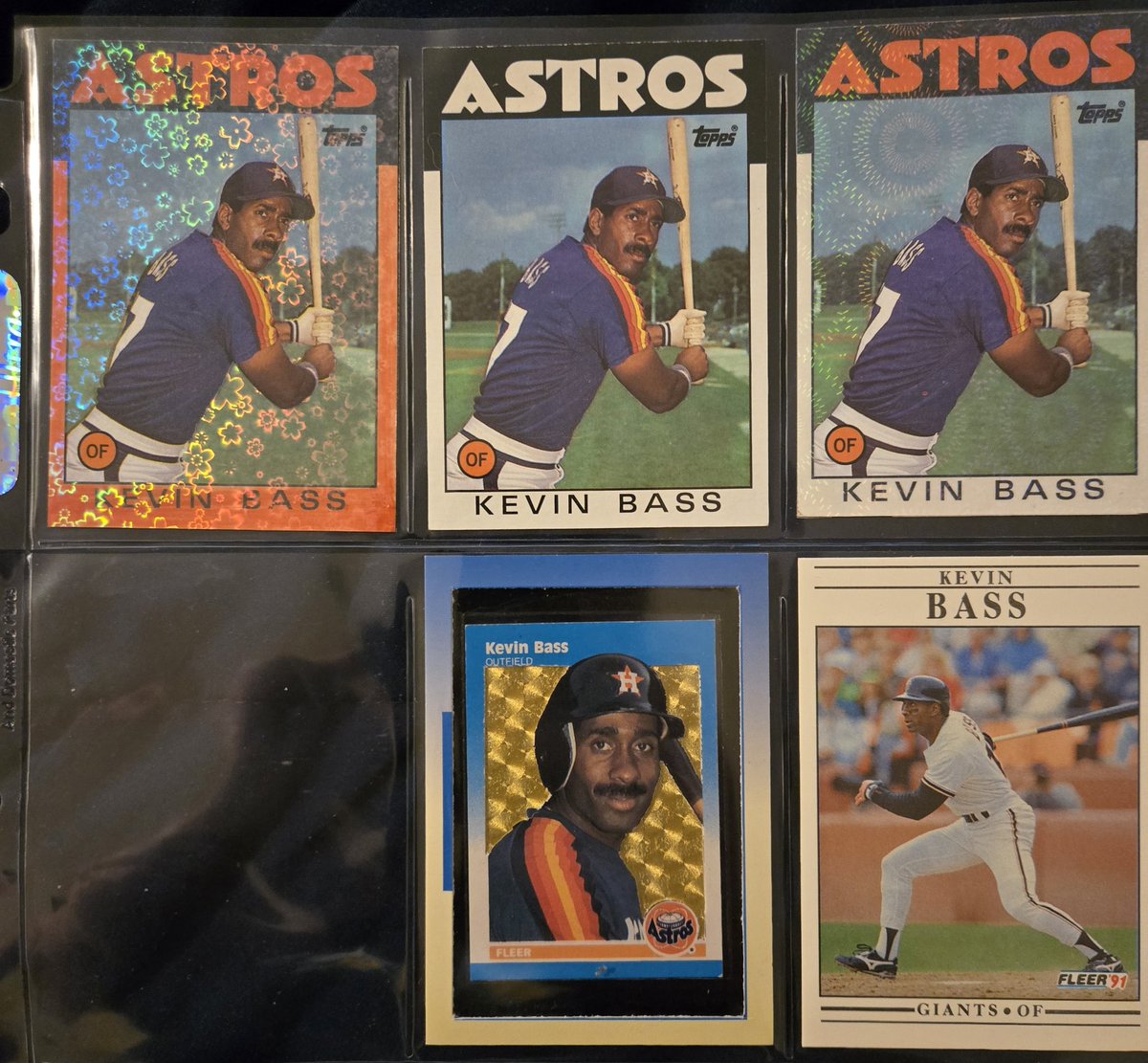 Christmas came early as Gavin of <a href="/breakdowncards/">Baseball Card Breakdown</a> sent me some custom Kevin Bass cards as a random act of kindness! I love the 1986 Topps orange and Fleer 1991 looks so much better in white. Thank you Gavin! #RAK #cardart