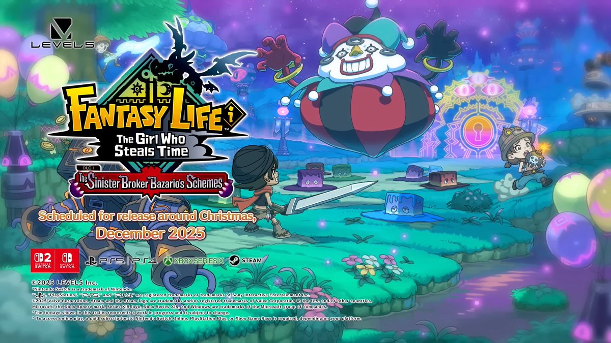 RPGSite's tweet image. Level-5 has shared a new trailer for Fantasy Life i: The Girl Who Steals Time's major free DLC 'The Sinister Broker Bazario's Schemes' ahead of its launch around Christmas and teased another update coming in the future: rpgsite.net/news/19242-fan…