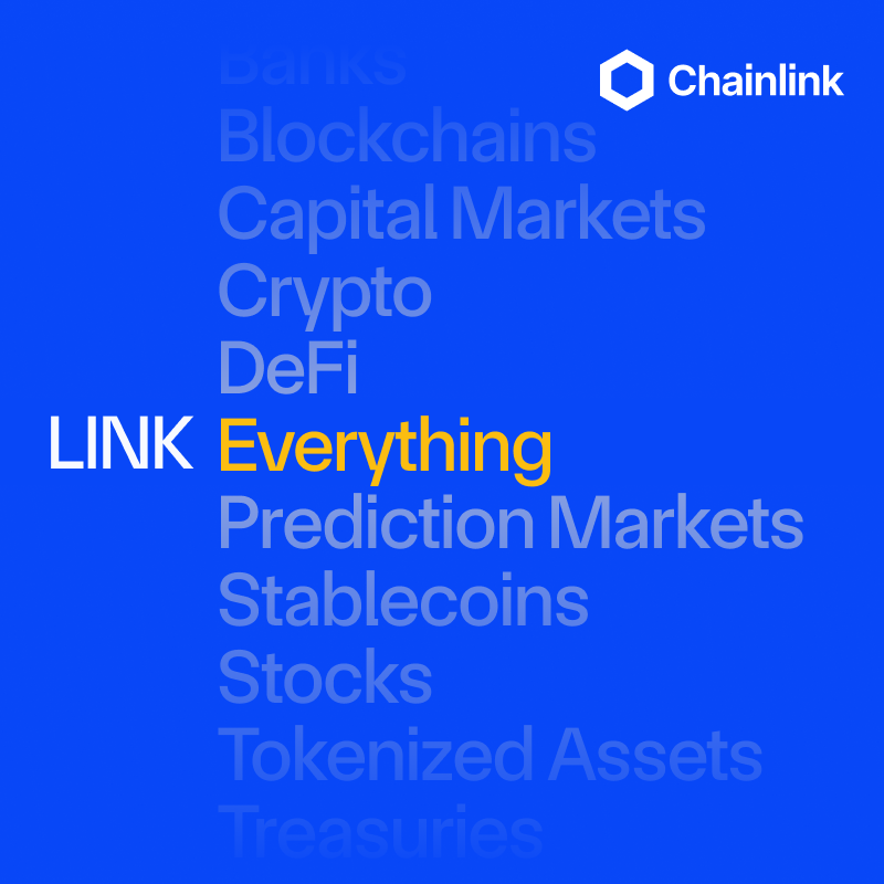 chainlink's tweet photo. Wall Street.
Stablecoins.
Capital Markets.
Tokenized Assets.
Governments.
Banks.

LINK Everything.