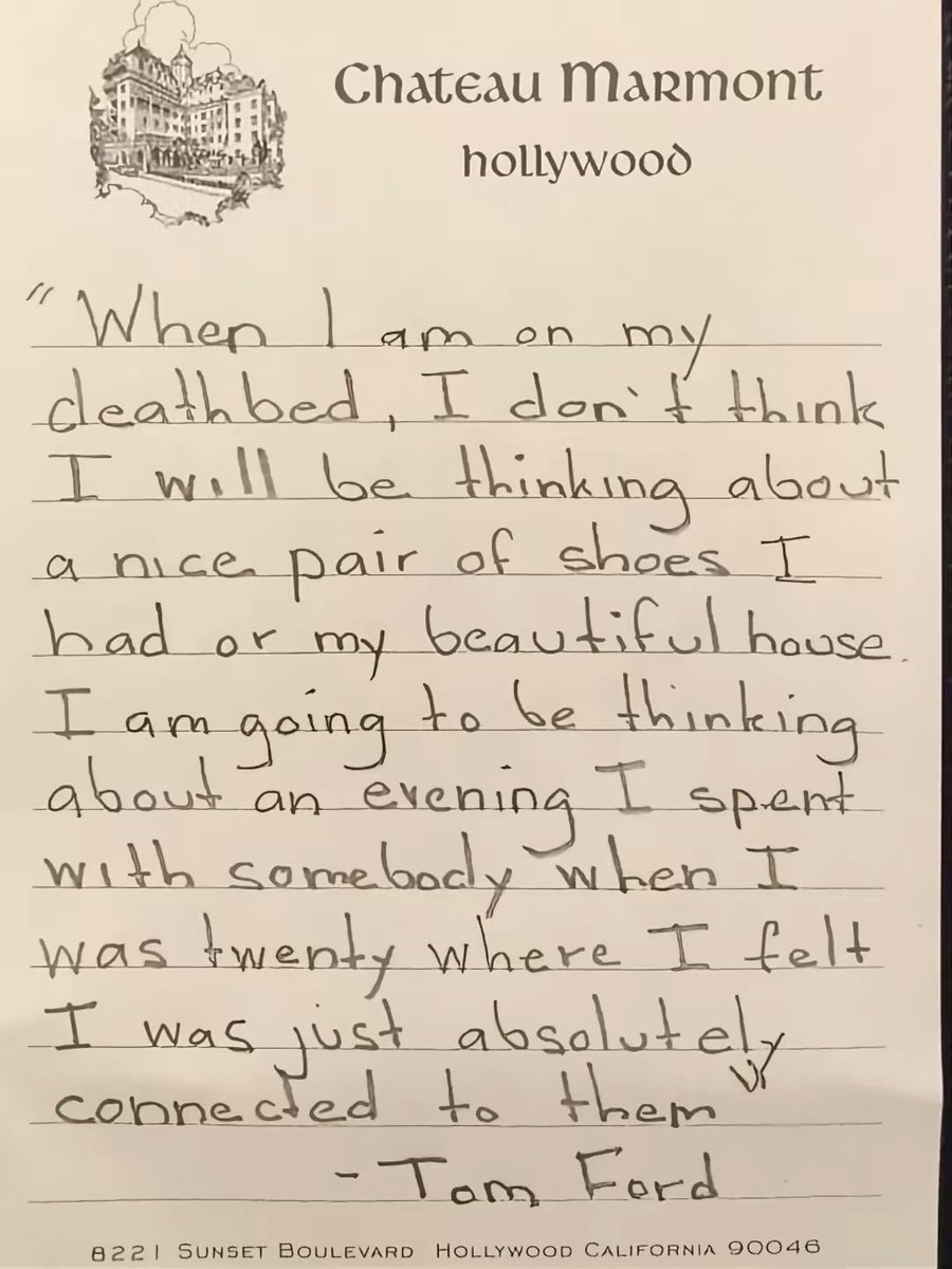 Tom Ford’s letter to himself in his 20s.
I think about it often: