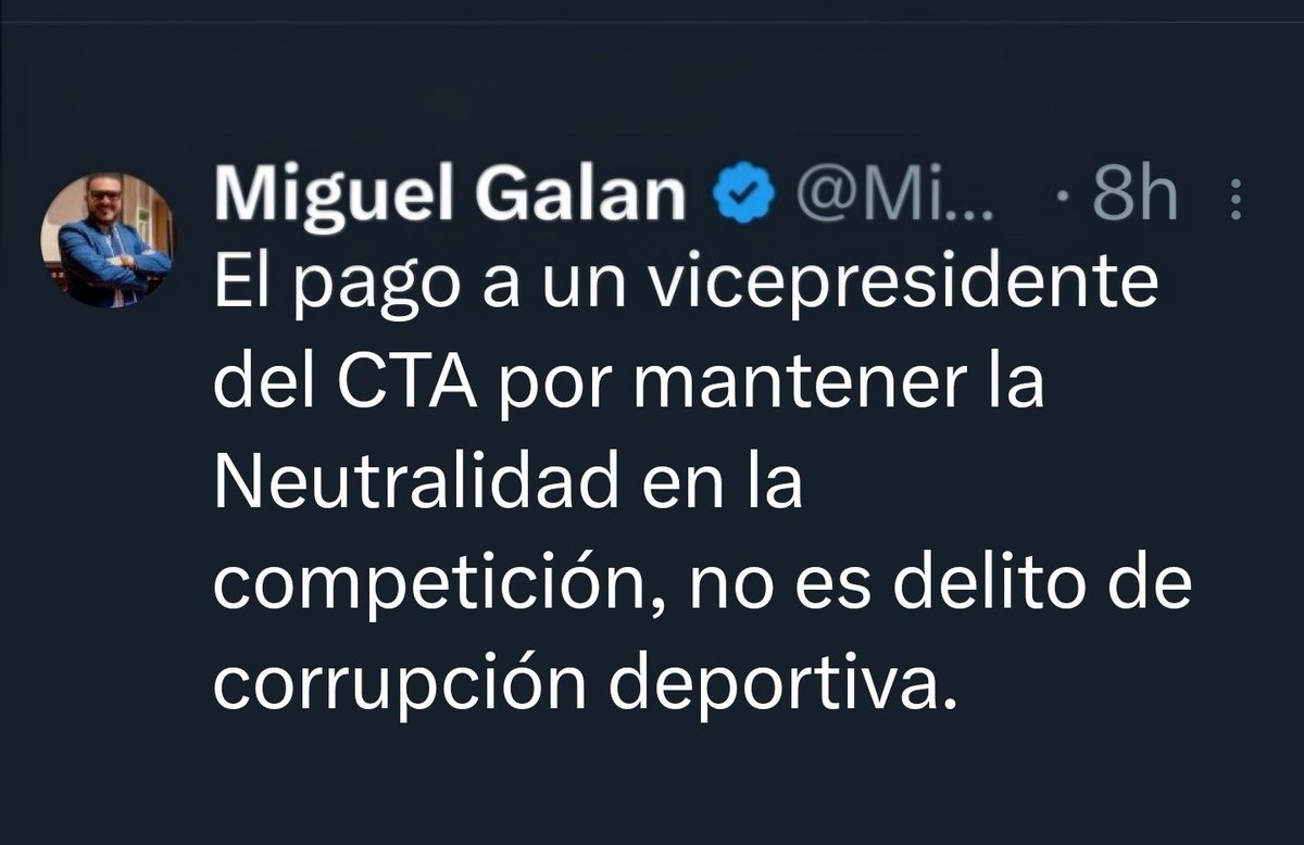 Cc <a href="/MiguelGalanCNFE/">Miguel Galan</a> : (que me tiene bloqueada):

LA NEUTRALIDAD es el estado por defecto. Es la obligación. ES GRATIS, <a href="/MiguelGalanCNFE/">Miguel Galan</a> .

LA NEUTRALIDAD CON PRECIO, ES CORRUPCIÓN.

Porque si se paga, la neutralidad deja de existir.

​Nadie paga millones, durante décadas, por