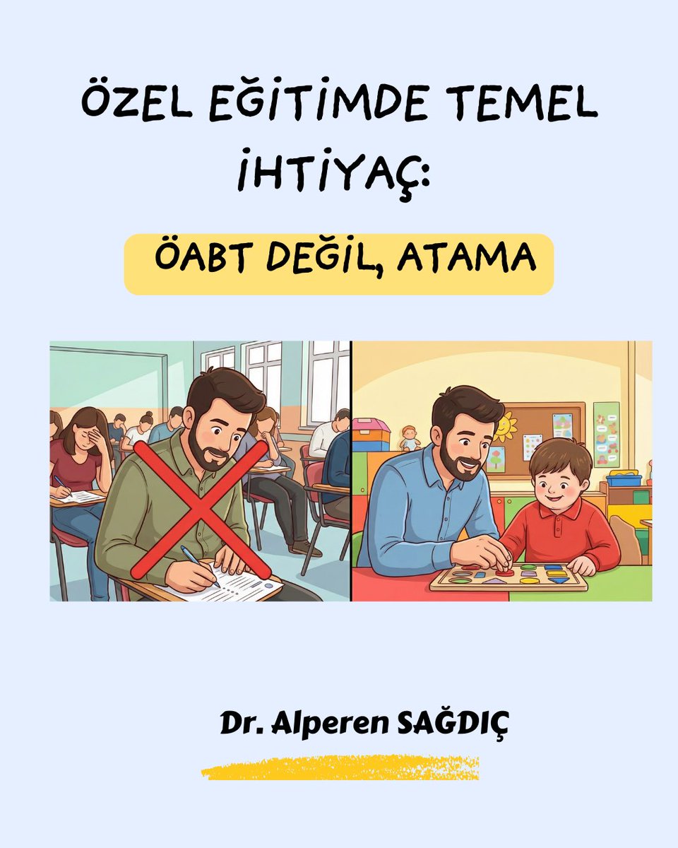 Alperennn_'s tweet photo. Bugün özel eğitime ÖABT yapılacağı açıklandı.
Oysa sahada ihtiyaç sınav değil, atama.
Özel gereksinimli çocukların öğretmene erişimi gecikmemeli. https://t.co/nGZGH6l76v