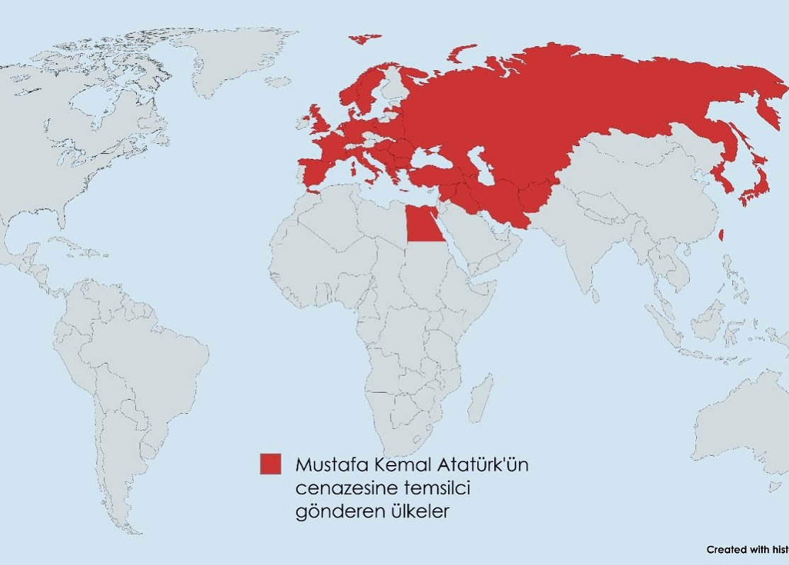 Mustafa Kemal Atatürk’ün cenazesine temsilci gönderen ülkeler: