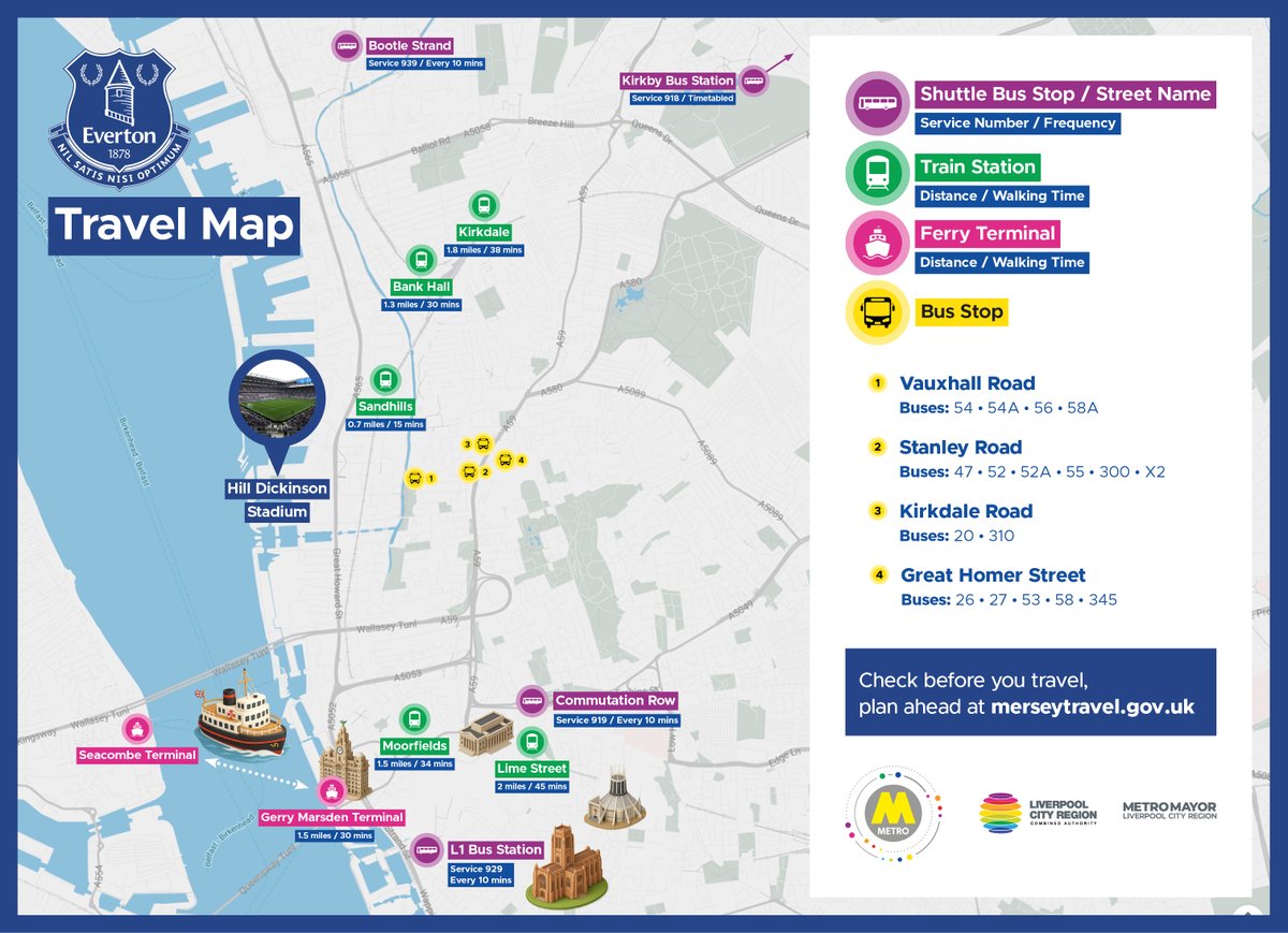 Merseytravel's tweet image. 🏟️ | ⚽ Attending the @Everton v @arsenal fixture at @EvertonStadium tomorrow? There are loads of different options to get to the game. 

From commercial and shuttle buses, to @MerseyFerries and @merseyrail, and even walking and cycling - make sure you plan your journey and…