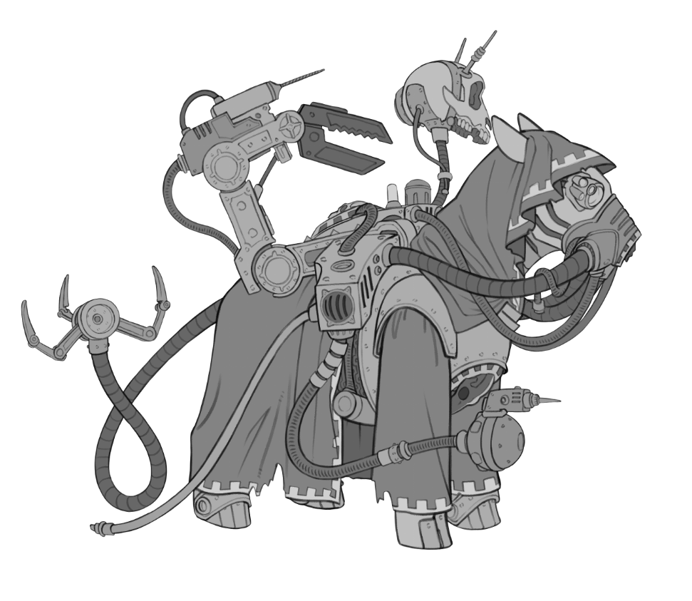 I started drawing Pasqal and yeah, he's the worst to draw. At least from Rogue Trader's characters.

it's good i'm autistic enough to enjoy drawing all these mechanical parts