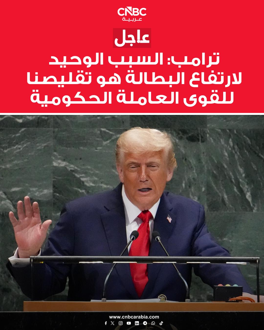 الرئيس الأميركي دونالد ترامب: السبب الوحيد لارتفاع معدل البطالة هو تقليصنا للقوى العاملة الحكومية #عاجل 