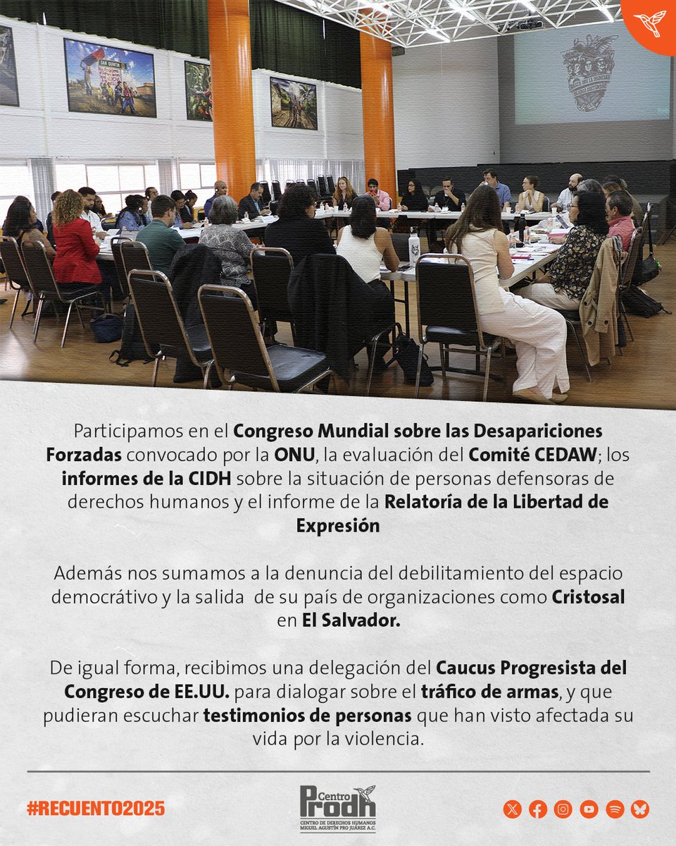 🌎 Continuamos denunciando ante la comunidad internacional la situación de #DDHH en México, en espacios como: Congreso Mundial sobre Desapariciones Forzadas, la evaluación del Comité CEDAW y ante los informes de la CIDH. Apoyamos a visibilizar la criminalización de defensores de