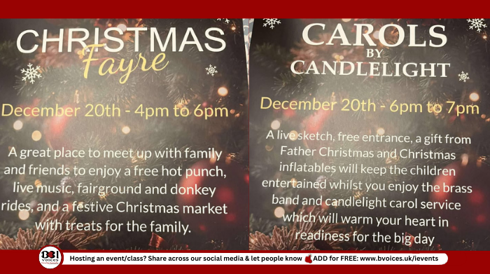 B31Voices's tweet image. #SWBrumEVENTS – Christmas Fayre &amp;amp; Carols by Candlelight 🎄
INFO: 👉  bvoices.uk/45gP34s

📅 Sat 20th Dec
🕖 4pm - 7pm
📍 Christian Life Church - #SellyOak (B29 6HW)
👤 All welcome 

-

#B31VoicesSupportingLocal
#Christmas
#FestiveEvents
#CarolsbyCandlelight 
#Birmingham