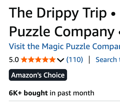realghostshrimp's tweet photo. My DRIPPY TRIP Magic Puzzle is an AMAZONS CHOICE on @amazon 😮
Over 6k bought this month 🥰
HUGE SHOUT to everyone enjoying the puzzle and leaving reviews ❤️
Send pics i will share them 🎉
@MagicPuzzleCo
#magicpuzzle #drippytrip #jigsawpuzzle #visualarts #illustration https://t.co/tJUqsJdmPX