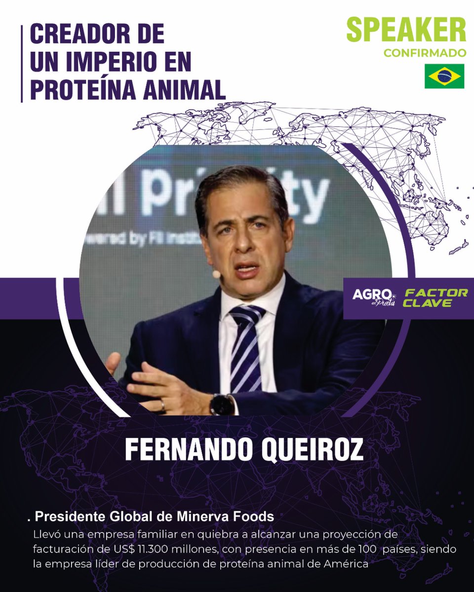 agroenpunta's tweet photo. 🎤 Speaker internacional confirmado: Fernando Queiroz
Presidente Global de Minerva Foods y referente mundial en proteína animal y seguridad alimentaria.

Una visión estratégica sobre escala, competitividad y liderazgo agroindustrial en #AgroEnPunta 2026. https://t.co/FywrWzFw4o
