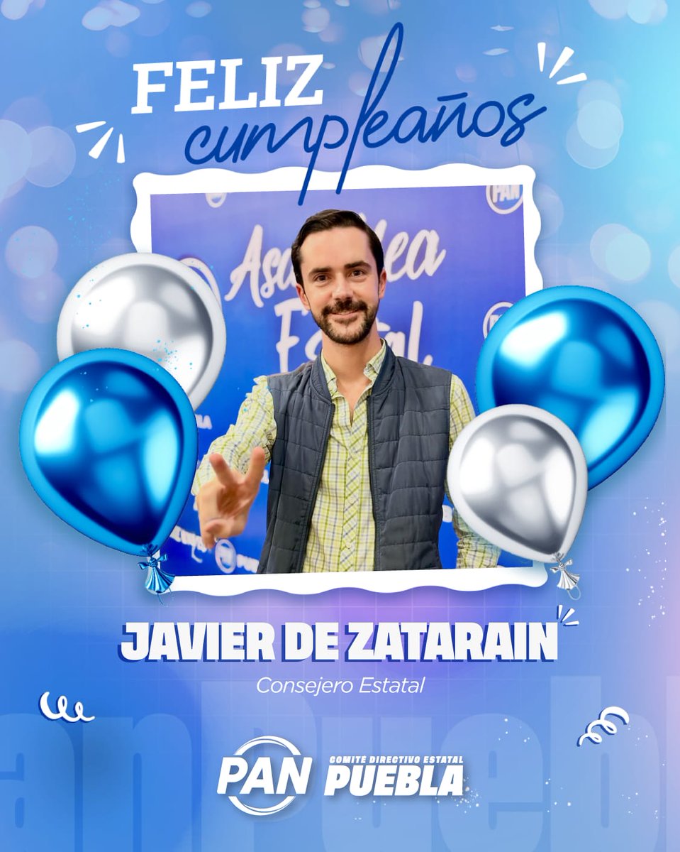 Desde el Comité Directivo Estatal felicitamos con afecto a nuestro Consejero Javier de Zatarain <a href="/JavierdeZC/">Javier de Zatarain 🇲🇽</a>   por su cumpleaños. Reconocemos su compromiso y dedicación a favor de Acción Nacional y le deseamos un año lleno de éxitos personales y profesionales. 🎉