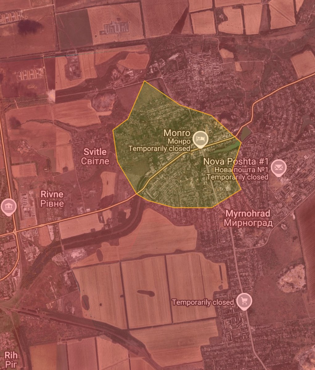 CKMapss's tweet image. 🇺🇦🇷🇺Ukraine war update
- Pokrovsk front
- +1.58 sq miles to Russia
- Russian forces, after weeks of cleansing the city and clearing the last pockets of resistance, have captured the city of Myrnohrad