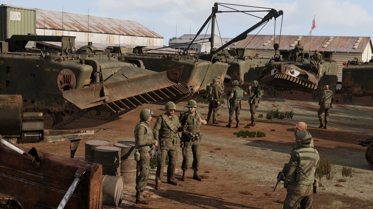 SavageGameDes's tweet image. The ultimate toy for your unit’s combat engineer section: the LVTE-1 is coming to S.O.G. Nickel Steel to breach minefields with a V-shaped plow and a devastating, rocket-propelled line charge.

#Arma3 #USMC #Modding #VietnamWar