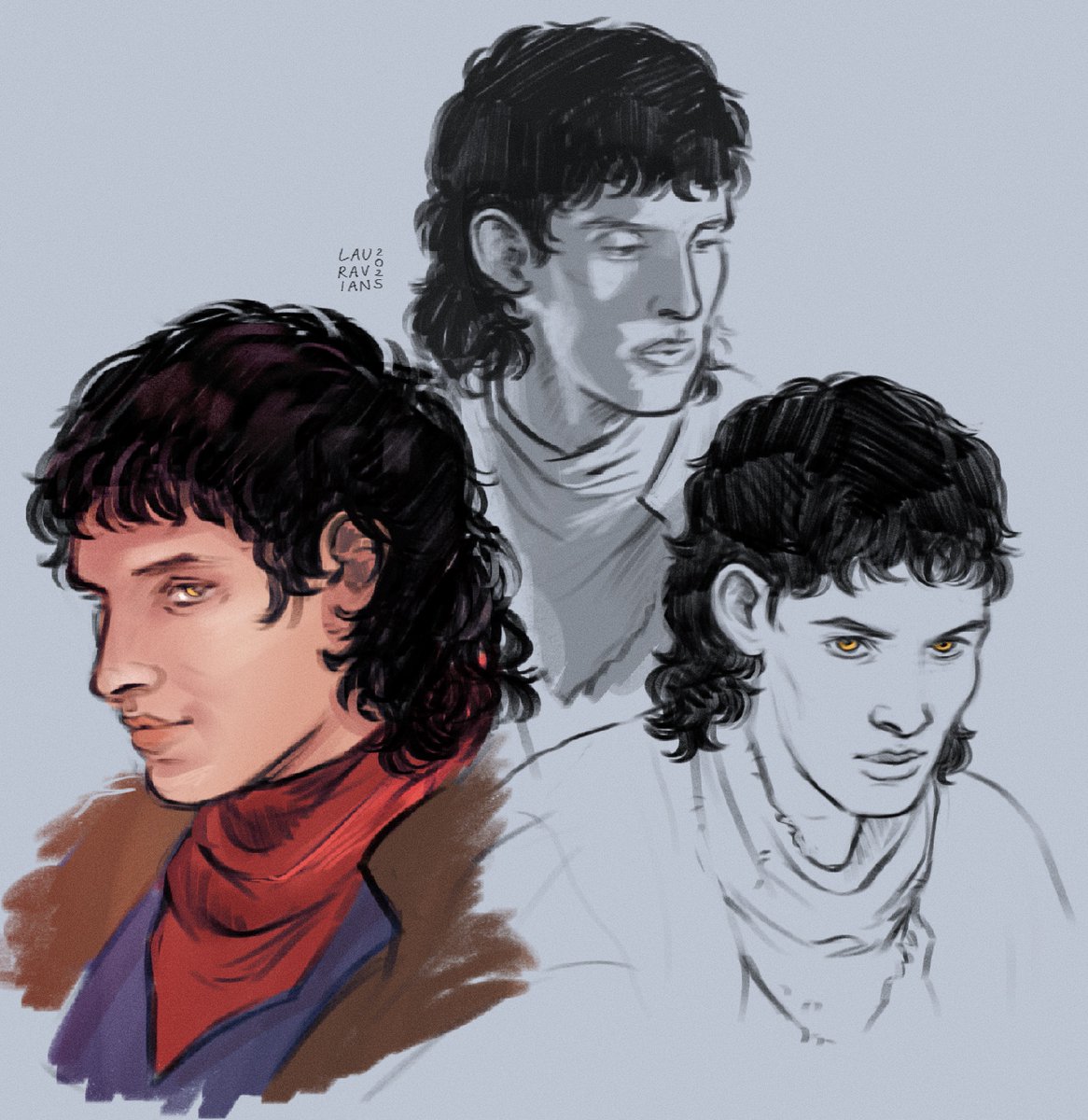 A few more mullet Merlin sketches to go with long haired Arthur 🌟