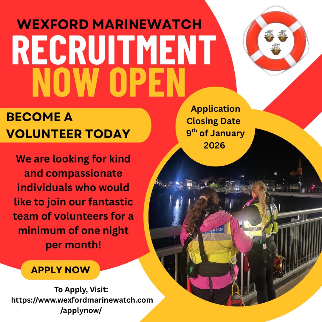 🚨 Wexford Marinewatch Recruitment Now Open 🚨

Want to make a real difference? 🌊
We’re looking for kind, compassionate volunteers to join our team – just one night per month.

🗓️ Applications close 9 Jan 2026
👉 Apply here: wexfordmarinewatch.com/applynow/