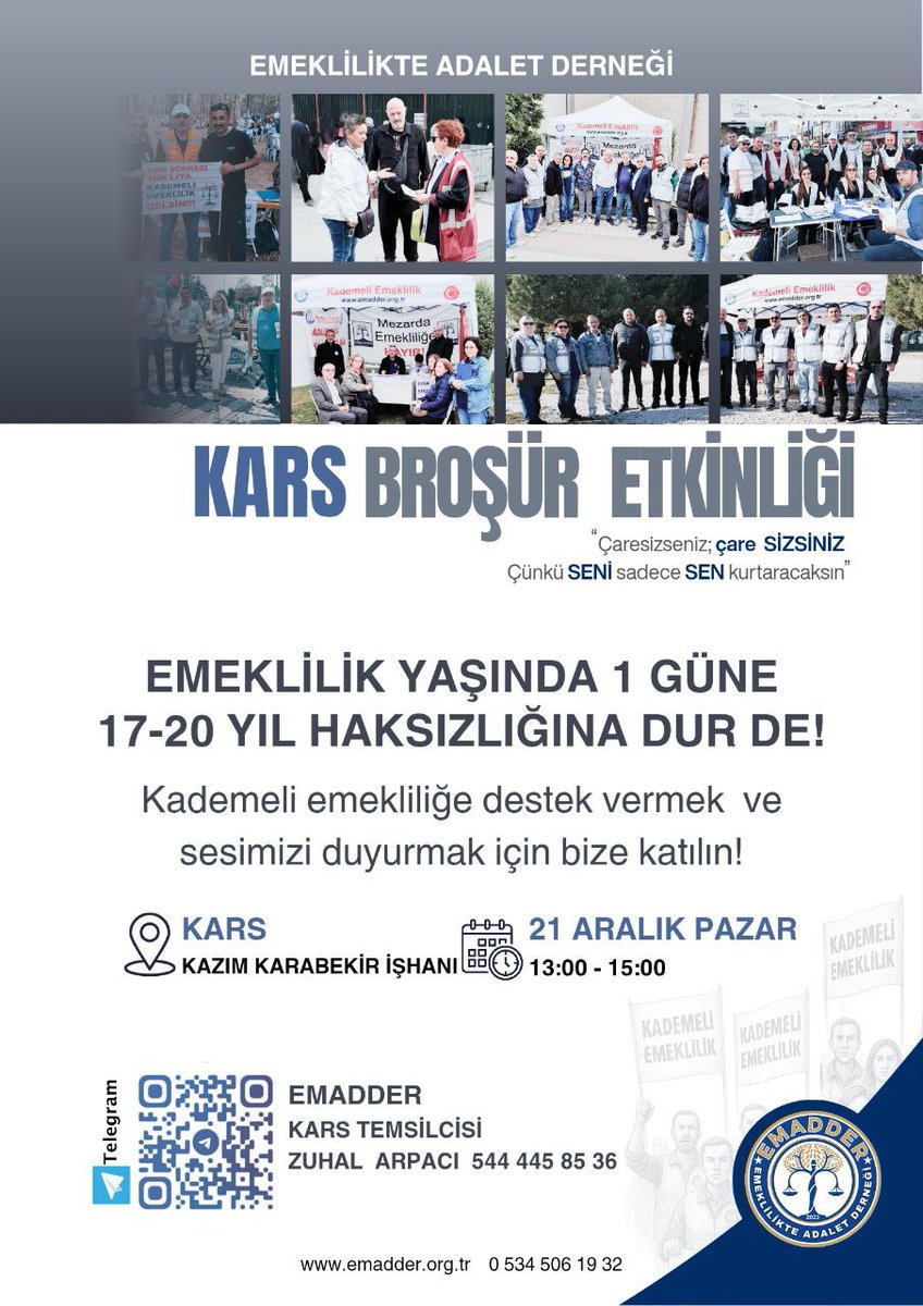 📷 KARS’TA ADALET İÇİN BULUŞUYORUZ! 

Bir günle 17–20 yıl beklemeye mahkûm edilen emekçilerin sesi olmak için EMEKLİLİKTE ADALET DERNEĞİ olarak Kars’tayız!

Bu sadece bir broşür etkinliği değil;
bu emeğin haykırışı, bu adaletsizliğe dur deyiş,
bu birlikte kazanma mücadelesi! 

📷