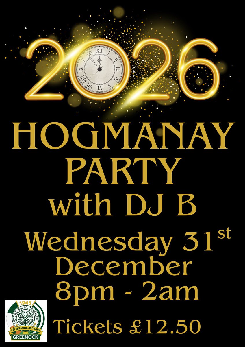 Tickets for our Hogmanay party are available from the club’s reception desk.🥳🕺🥳