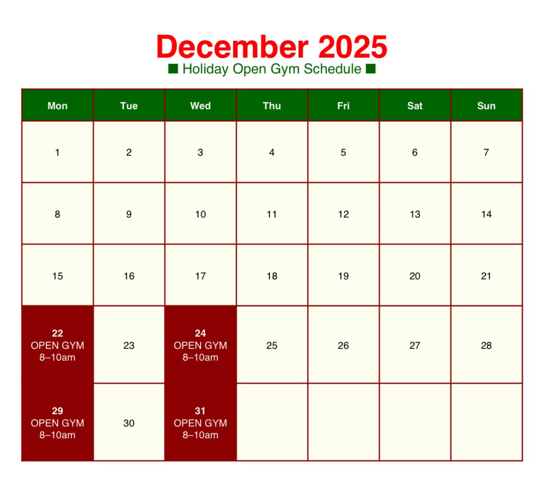 The EHSP Christmas calendar is finalized!!! Make sure you don’t fall behind, join us for a lift. Alumni, if you’re in town get your lift in!!! 

Happy Holidays everyone, stay safe and we will see you soon