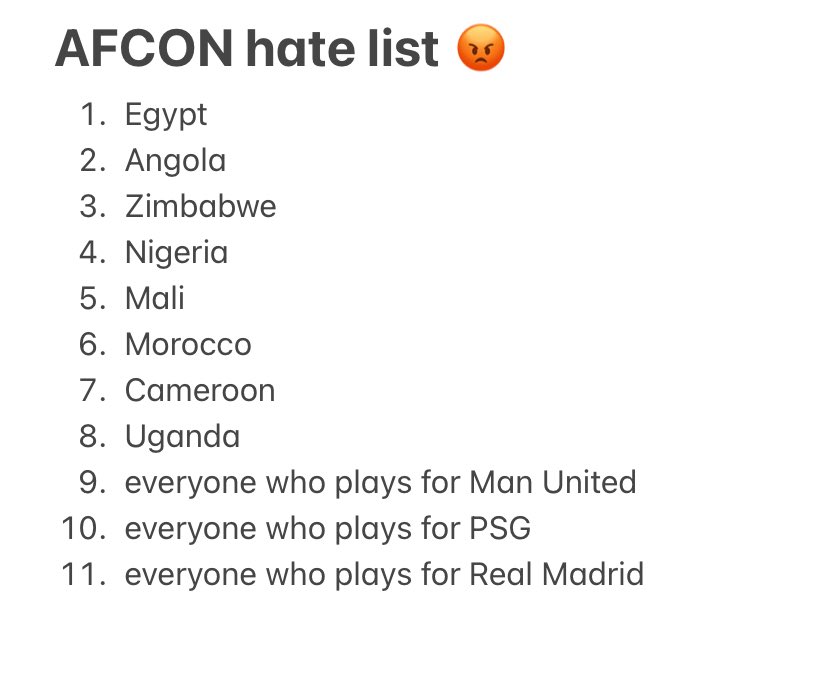 kar_abelo's tweet image. AFCON hate list is ready! 👍🏾